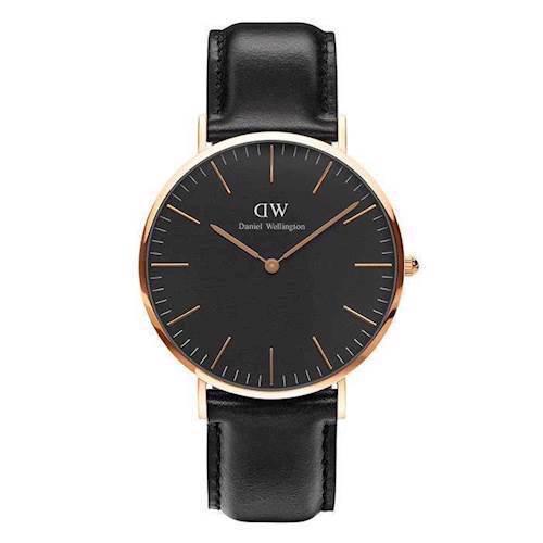 Image of rosa forgyldt Classic Black Sheffield quartz Herre ur fra Daniel Wellington